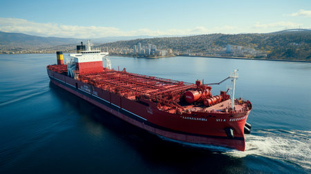Modern merchant ocean vessel, maritime illustration. Generated by AI.の素材