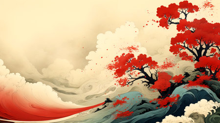 Minimalistic background in oriental philosophical style for a banner, presentation, website design. Generated by AI.の素材