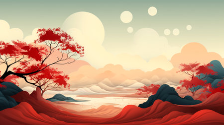 Minimalistic background in oriental philosophical style for a banner, presentation, website design. Generated by AI.の素材