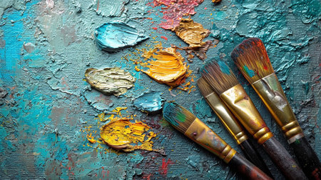 Colorful art illustration with brush on canvas painting, for banner, presentation background. AI generated.の素材