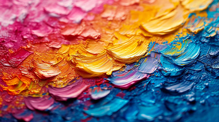 Abstract multicolor background with textured volumetric surface with oil paint, illustration for banner, presentation. Generated by AI.の素材