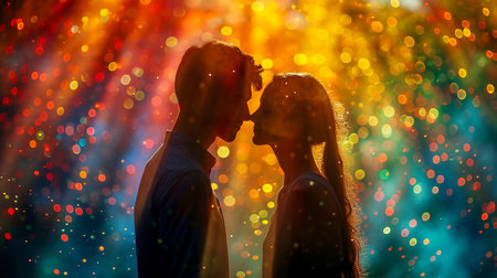 Sensual artistic picture on the theme of Valentine's Day, symbolic love couple, illustration for presentation, website design. Generated by AI.の素材