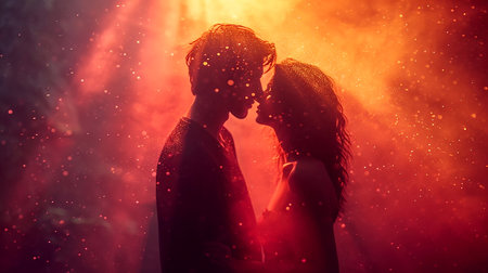 Sensual artistic picture on the theme of Valentine's Day, symbolic love couple, illustration for presentation, website design. Generated by AI.の素材