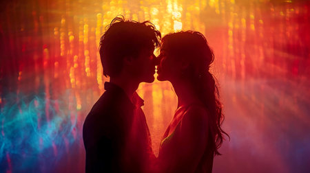 Sensual artistic picture on the theme of Valentine's Day, symbolic love couple, illustration for presentation, website design. Generated by AI.の素材