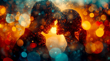 Sensual artistic picture on the theme of Valentine's Day, symbolic love couple, illustration for presentation, website design. Generated by AI.の素材