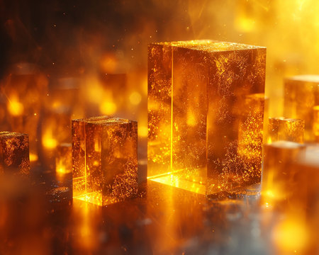 Abstract illustration with volumetric geometric shapes of futuristic structures for presentations and website design. Generated by AI.の素材