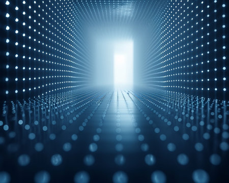 Abstract illustration with volumetric geometric shapes of futuristic structures for presentations and website design. Generated by AI.の素材