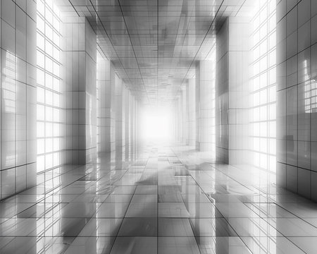 Abstract illustration with volumetric geometric shapes of futuristic structures for presentations and website design. Generated by AI.の素材