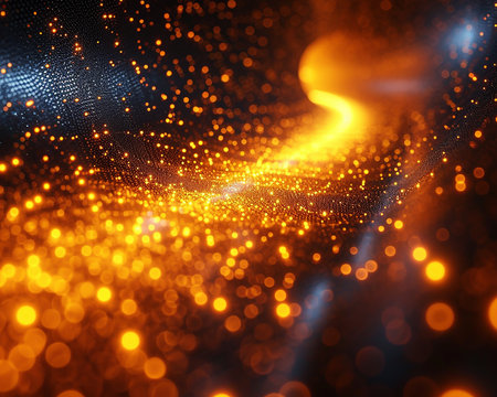 Abstract volumetric illustration with red parallax lights of futuristic structures for presentations, website design. Generated by AI.の素材