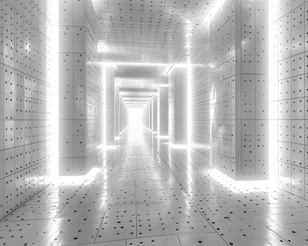 Abstract illustration with volumetric geometric shapes of futuristic structures for presentations and website design. Generated by AI.の素材