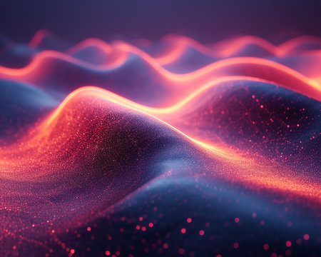 Abstract volumetric illustration with textured waves of futuristic structures for presentations, website design. Generated by AI.の素材