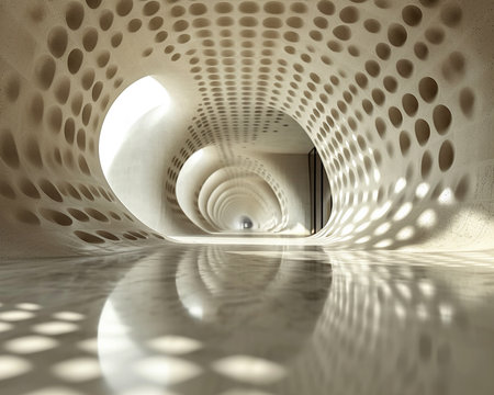 Abstract illustration with volumetric geometric shapes of futuristic structures for presentations and website design. Generated by AI.の素材