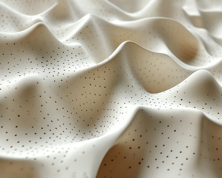 Abstract volumetric illustration with textured waves of futuristic structures for presentations, website design. Generated by AI.の素材