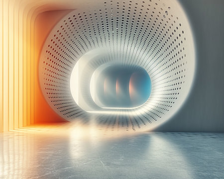 Abstract illustration with volumetric geometric shapes of futuristic structures for presentations and website design. Generated by AI.の素材