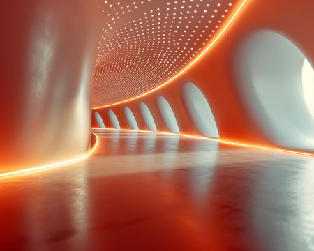 Abstract illustration with volumetric geometric shapes of futuristic structures for presentations and website design. Generated by AI.の素材