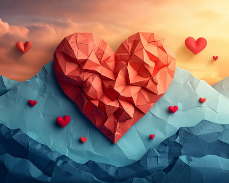 Greeting card with a heart, a picture on the theme of Valentine's Day, a presentation of love between people. Generated by AI.の素材