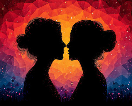Modern illustration of a loving couple close-up picture on the theme of Valentine's Day, presentation of the relationship between people. Generated by AI.の素材
