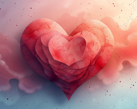 Greeting card with a heart, a picture on the theme of Valentine's Day, a presentation of love between people. Generated by AI.の素材