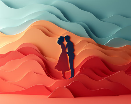 Modern illustration of a loving couple close-up picture on the theme of Valentine's Day, presentation of the relationship between people. Generated by AI.の素材