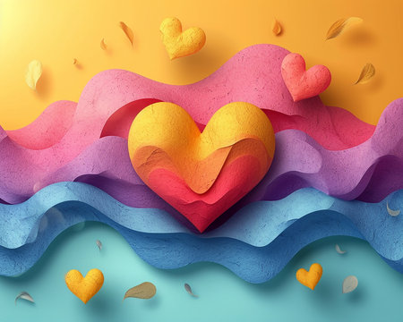 Greeting card with a heart, a picture on the theme of Valentine's Day, a presentation of love between people. Generated by AI.の素材