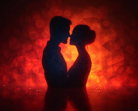 Modern illustration of a loving couple close-up picture on the theme of Valentine's Day, presentation of the relationship between people. Generated by AI.の素材