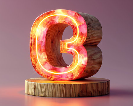 Beautiful 3D background with glass latin letter b, illustration for banner, presentation, visual design. Generated by AI.の素材