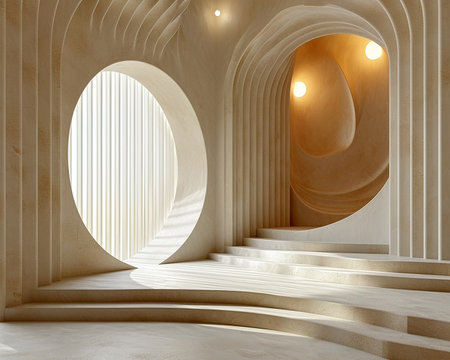 Beautiful fairytale pastel interior 3D background, illustration for banner, presentation, visual design. Generated by AI.の素材