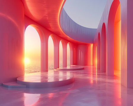 Beautiful fairytale pastel interior 3D background, illustration for banner, presentation, visual design. Generated by AI.の素材