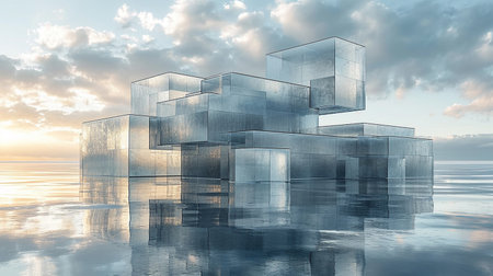 Beautiful glass block background, illustration for banner, presentation, visual design. Generated by AI.の素材