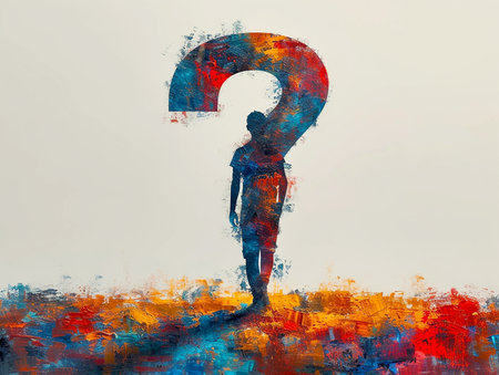 3d illustration of a question mark and an animated puppet image of a man who has an unanswered question, banner design, presentation. AI generated.の素材