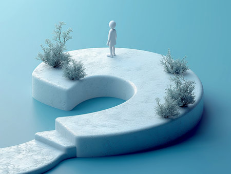 3d illustration of a question mark and an animated puppet image of a man who has an unanswered question, banner design, presentation. AI generated.の素材
