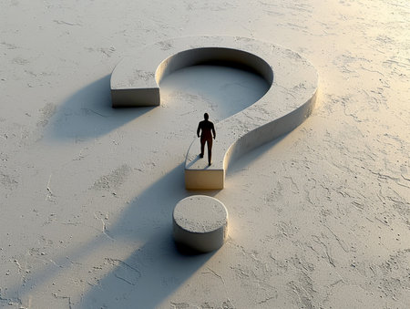 3d illustration of a question mark and an animated puppet image of a man who has an unanswered question, banner design, presentation. AI generated.の素材