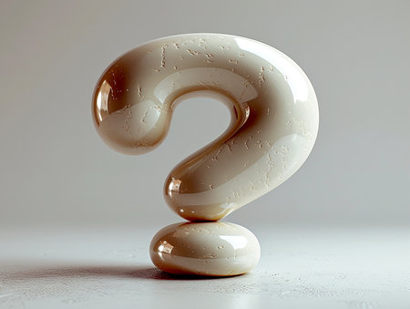 Textured stone 3D question mark on a light background. Problems and issues of society, design element for banners, presentations. AI generated.の素材