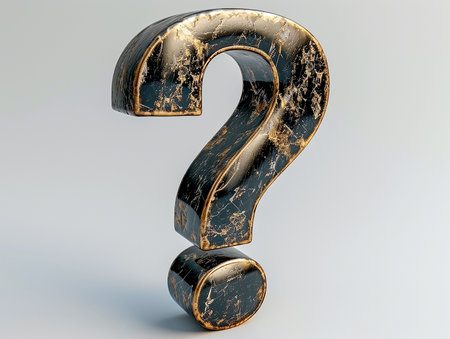 Textured metal 3D question mark on a light background. Problems and issues of society, design element for banners, presentations. AI generated.の素材