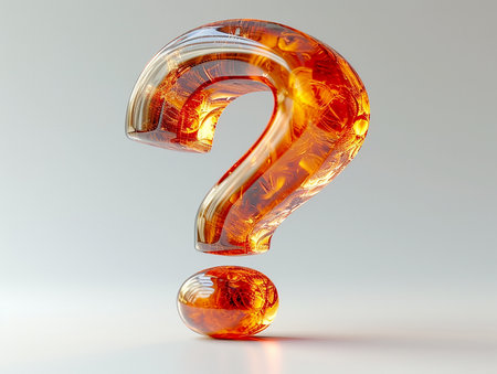 Fiery burning question mark on a light background. Problems of warming, fires, eruptions, design element for banners, presentations. AI generated.の素材