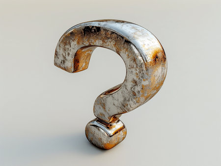 Textured metal 3D question mark on a light background. Problems and issues of society, design element for banners, presentations. AI generated.の素材