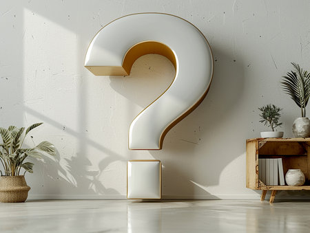 Textured metal 3D question mark on a light background. Problems and issues of society, design element for banners, presentations. AI generated.の素材