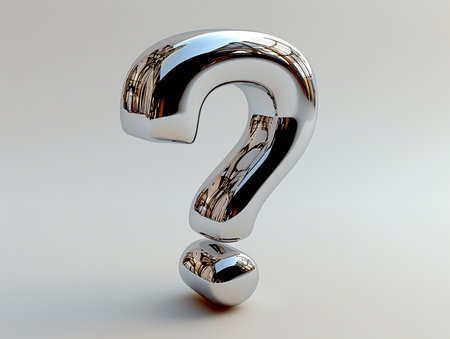 Textured metal 3D question mark on a light background. Problems and issues of society, design element for banners, presentations. AI generated.の素材