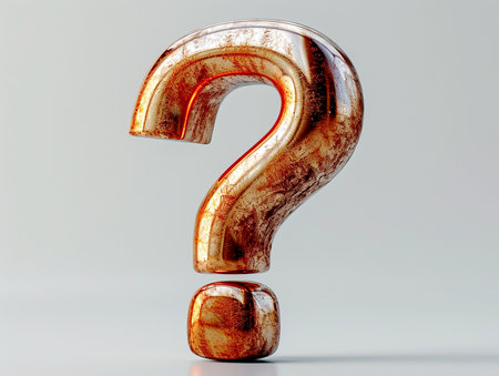 Textured metal 3D question mark on a light background. Problems and issues of society, design element for banners, presentations. AI generated.の素材