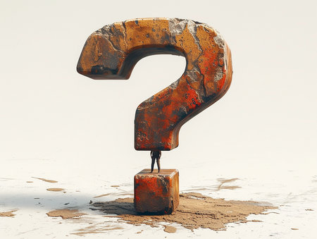 3d illustration of a question mark and an animated puppet image of a man who has an unanswered question, banner design, presentation. AI generated.の素材