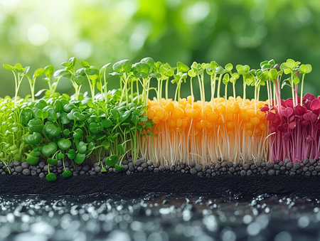 Illustration artistic web design food banner design, natural vegetable and herbal green food still life. AI generated.の素材