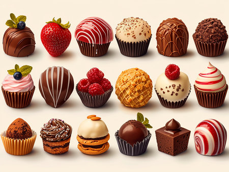 Illustration artistic web design decoration of chocolate banner, candy pattern. AI generated.の素材