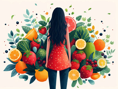 Illustration artistic web design food banner design, natural vegetable and herbal green food still life. AI generated.の素材