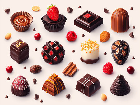 Illustration artistic web design decoration of chocolate banner, candy pattern. AI generated.の素材