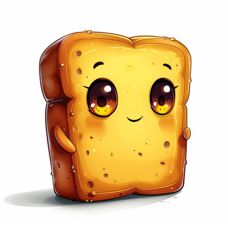 Kind Kawaii cartoon character cute comical bread toast, illustration on white background. AI generated.の素材