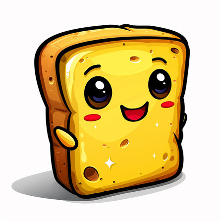Kind Kawaii cartoon character cute comical bread toast, illustration on white background. AI generated.の素材