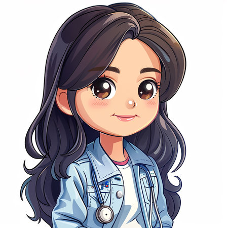 Kind cartoon character kawaii cute girl pediatric clinic doctor, illustration on white background. AI generated.の素材