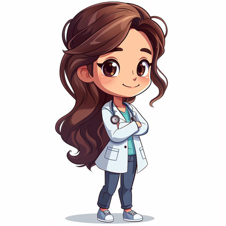 Kind cartoon character kawaii cute girl pediatric clinic doctor, illustration on white background. AI generated.の素材