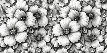 Monochrome floral abstract boho illustration close-up, web resource design, banner. AI generated.の素材