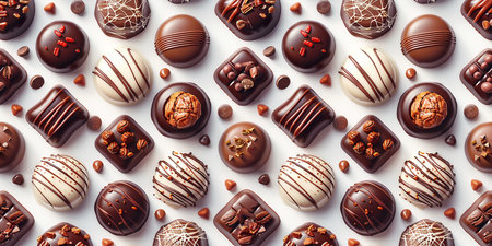 Illustration artistic web design decoration of chocolate banner, candy pattern. AI generated.の素材